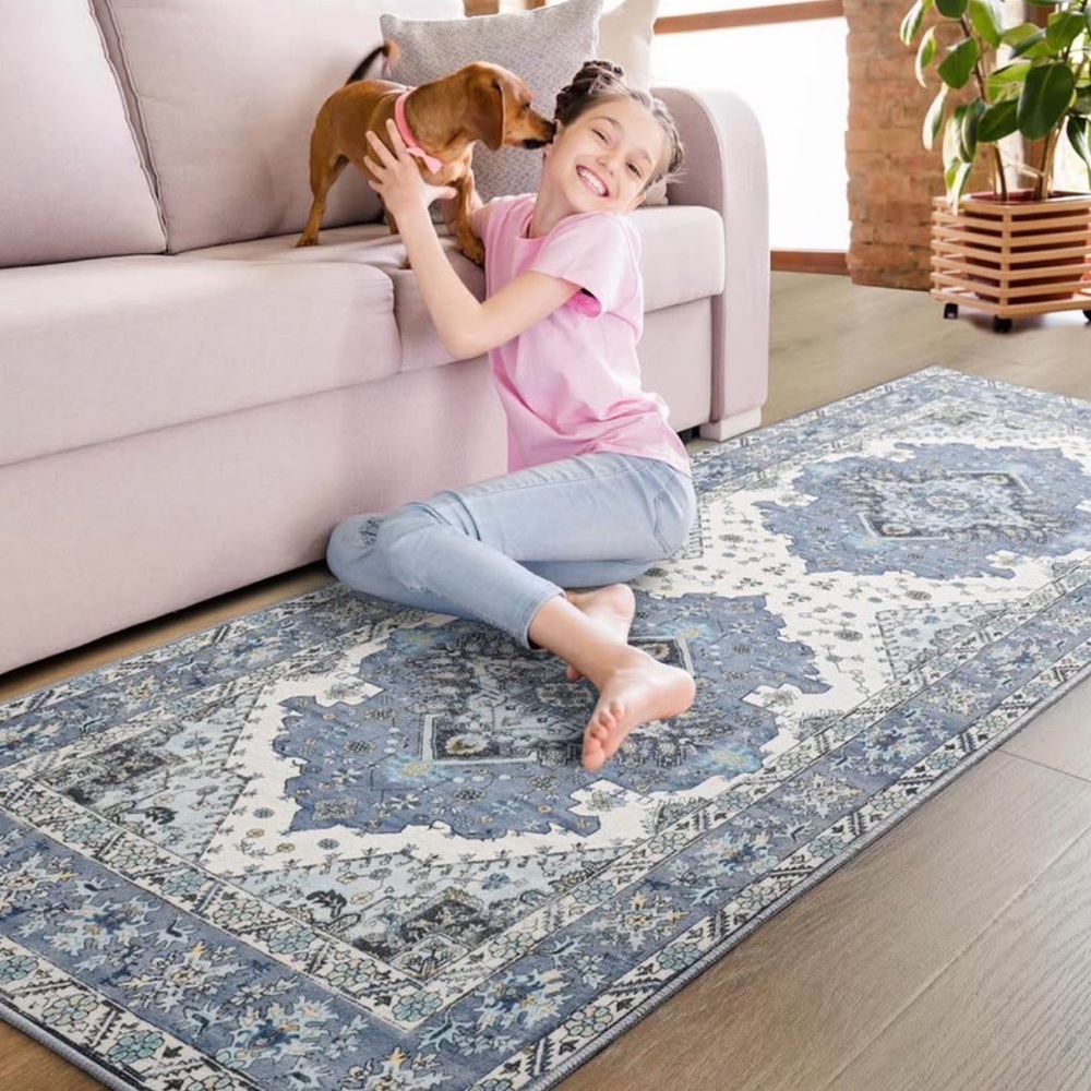 2x6 ft Hallway Runner Rug, Non Slip Backing Vintage Machine Washable - Picture 6 of 7